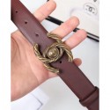 Chanel Width 3cm Braided CC Logo Buckle Leather Belt Burgundy Belt AQ01568