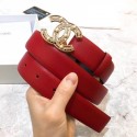 Chanel Width 3cm Calfskin Belt With Crystal Pearl CC Buckle Red 2020 Collection AQ03107