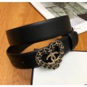 Chanel Width 3cm Calfskin Belt With Gold Heart Buckle Black 2020 Collection AQ03217