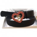 Chanel Width 3cm Chain Heart CC Logo Buckle Leather Belt Black/Red AQ01922