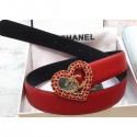 Chanel Width 3cm Chain Heart CC Logo Buckle Leather Belt Red AQ03282