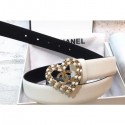 Chanel Width 3cm Chain Heart CC Logo Buckle Leather Belt White AQ02706