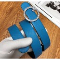 Chanel Width 3cm Grainy Calfskin Belt With Crystal Round Buckle Blue 2020 Collection Belt AQ02114