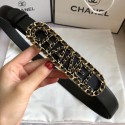 Chanel Width 3cm Leather Belt with Chain Long Buckle Black 2020 Collection AQ04088