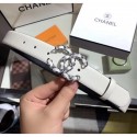 Chanel Width 3cm Smooth Leather Belt with Chain CC Buckle White/Silver 2020 Collection AQ01751