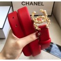 Chanel Width 3cm Smooth Leather Belt with Pearl & Metal Buckle Red 2020 Collection AQ01377