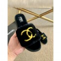 Chanel Wool Flat Sandals Black/Gold 2020 AQ03031