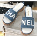 Cheap Chanel Heel Logo Mules Denim Blue 2020 AQ02508