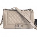 Cheap Fake Chanel Caviar Leather Boy Flap Medium Bag Pale Gray/Silver AQ01114