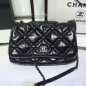 Cheap Fake Chanel Quilted Puffer Wax Calfskin Flap Bag Black 2019 Collection AQ04031