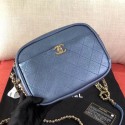 Cheap Knockoff Chanel Medium Metallic Leather Camera Case Shoulder Bag AS0137 Blue 2019 Collection AQ01419