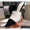 Cheap Knockoff Chanel Pearl Heel 8.5cm Mules G32100 White 2019 AQ03581