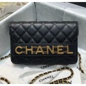 Cheap Replica Chanel Calfskin Wallet on Chain With Logo Chain AP1234 Black 2020 Collection AQ01150