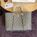 Copy Best Chanel Quilted Grained Calfskin Large Shopping Bag Light Gray 2019 Collection AQ04202
