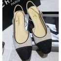 Copy Best Quality Chanel Heel 2cm Flat Slingbacks G31319 Glitter Silver/Black AQ04017