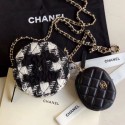 Copy Chanel CC Houndstooth Tweed Clutch with Chain & Coin Purse AP0986 Black/White 2019 Collection AQ02117