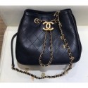 Copy Chanel Charms Lambskin Drawstring Bucket Mini Bag Black 2019 AQ01039