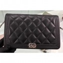 Copy Chanel Lambskin Boy Wallet On Chain WOC Bag A80387 Black/Silver AQ04072