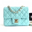 Copy Chanel Lambskin Mini Classic Flap Bag A01115 Light Blue With Gold Hardware AQ02519