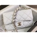 Copy Chanel Logo Chain Pearl Small Flap Bag AS1436 White 2020 AQ03184