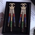 Copy Chanel Multicolor Crystal Tassel Earrings Red/Black/Blue 2019 Collection AQ00951