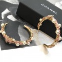 Copy Chanel Pearl Leather and Chain Hoop Earrings AB1516 Pink 2019 Collection AQ01845