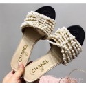 Copy Chanel Pearls Mules Slipper Sandals Apricot 2019 AQ03158