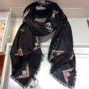 Copy Chanel Print Cashmere Scarf 130x130cm Black 2019 AQ01051