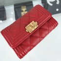 Copy Chanel Quilted Grained Small Flap Boy Wallet A80603 Red/Gold 2019 Collection AQ02625