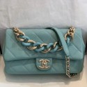 Copy Chanel Quilted Lambskin Large Flap Bag with Resin Chain AS1354 Light Blue 2019 Collection AQ03690