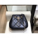 Copy Chanel Quilted Lambskin Small Drawstring Bucket Bag AS1801 Black/Gold 2020 Collection AQ00789