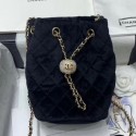 Copy Chanel Quilted Velvet Drawstring Bucket Bag with Crystal Ball Charm AS1894 Black 2020 Collection AQ01069