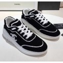 Copy Chanel Terry-cloth & Goatskin Classic Sneaker Black/White 2020 Collection AQ03039