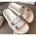 Copy Chanel Tweed CC Logo Magic Loop Mules Slipper Sandals White 2020 AQ03964