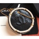 Copy Chanel Two-Tone Crumpled Calfskin En Vogue Small Round Crossbody Bag AS0075 Black/White 2019 AQ01801