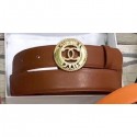 Copy Chanel Width 3cm CC Logo Round Buckle Leather Belt Brown AQ02689