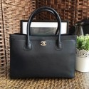 Copy Fashion chanel cerf tote bag in caviar leather black with silver hardware AQ04098