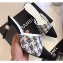 Copy Hot Chanel Pearl Heel 8.5cm Mules G32100 Tweed White 2019 AQ03621