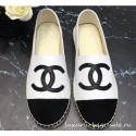 Copy Top Chanel CC Logo Lambskin and Suede Calfskin Espadrilles White/Black 2019 AQ00698