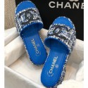 Copy Top Chanel Heel CC Logo Tweed Mules Blue 2020 AQ03485