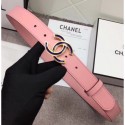 Designer Chanel Calf Leather Belt with Blue Buckle 30mm Width Pink 2018 AQ03637