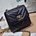 Designer Chanel Chevron Lambskin Clutch with Chain A81633 Black 2019 Collection AQ01353