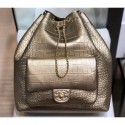 Designer Chanel Crocodile Embossed Calfskin Large Backpack Bag AS0800 Metallic Gold 2019 AQ03906