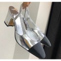 Designer Chanel Heel 6.5cm Slingbacks G31318 Silver/Grosgrain Black 2019 AQ04345