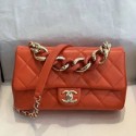 Designer Chanel Quilted Lambskin Medium Flap Bag with Resin Chain AS1353 Orange 2019 Collection AQ02573