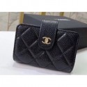 Designer Chanel Small Card Holder 31522 Grained Calfskin Black AQ04043