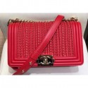 Designer Imitation Chanel Embroidered Boy Medium Flap Bag Red 2019 AQ01630