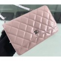 Designer Imitation Chanel Wallet On Chain WOC Bag in Patent Leather Nude Pink/Silver AQ00680