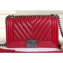 Designer Knockoff Chanel Caviar Leather Chevron Boy Flap Medium Bag Red/Silver AQ03176