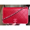 Designer Replica Chanel Lambskin Wallet On Chain WOC Bag AP0059 Red 2019 AQ00625